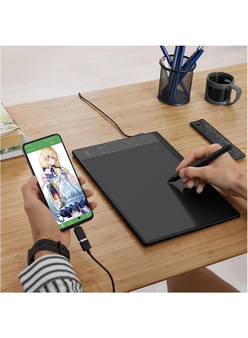 فايك لوحة رسومات، 10x6 بوصة، مزودة بقلم سلبي حساس للضغط بـ 8192 مستوى ولوحة لمس، 4 مفاتيح اختصار، متوافقة مع أجهزة الكمبيوتر، تدعم أنظمة Mac و Windows و Android و Linux - Image 4